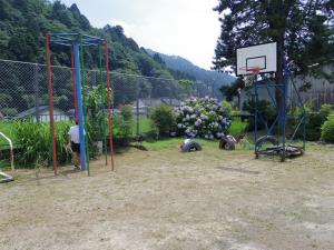 ７月３日：昼休みには、かくれんぼをしました。子ども達はどこにかくれているでしょう。