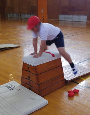 11月5日：体育でとび箱をしました。腰を上げることを意識して、きれいに跳べています。