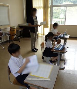 9月16日：音楽の授業風景です。玖北音楽会に向けた練習が始まっています。今年度は11月11日に錦ふるさとセンターで開催されます。