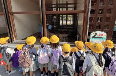 1年生が鵜についての説明を聞いている画像